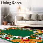 Whimsical Elf Floral Border Green Rug