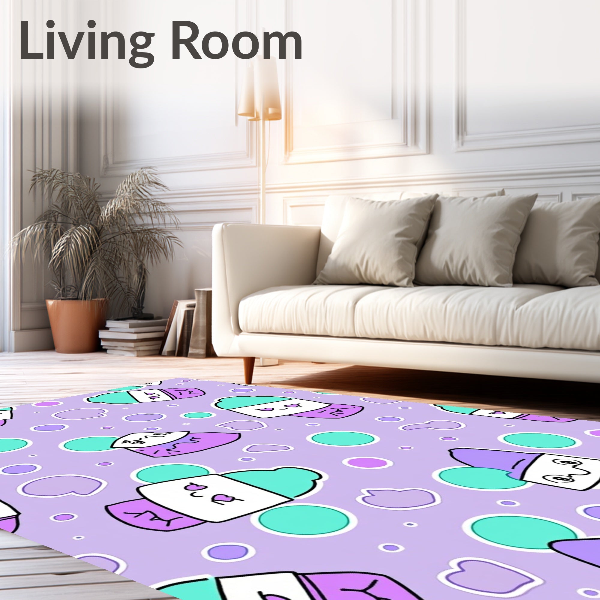 Kawaii Drink Pattern Pastel Accents Rug