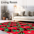Red Plaid Floral Vine Pattern Rug