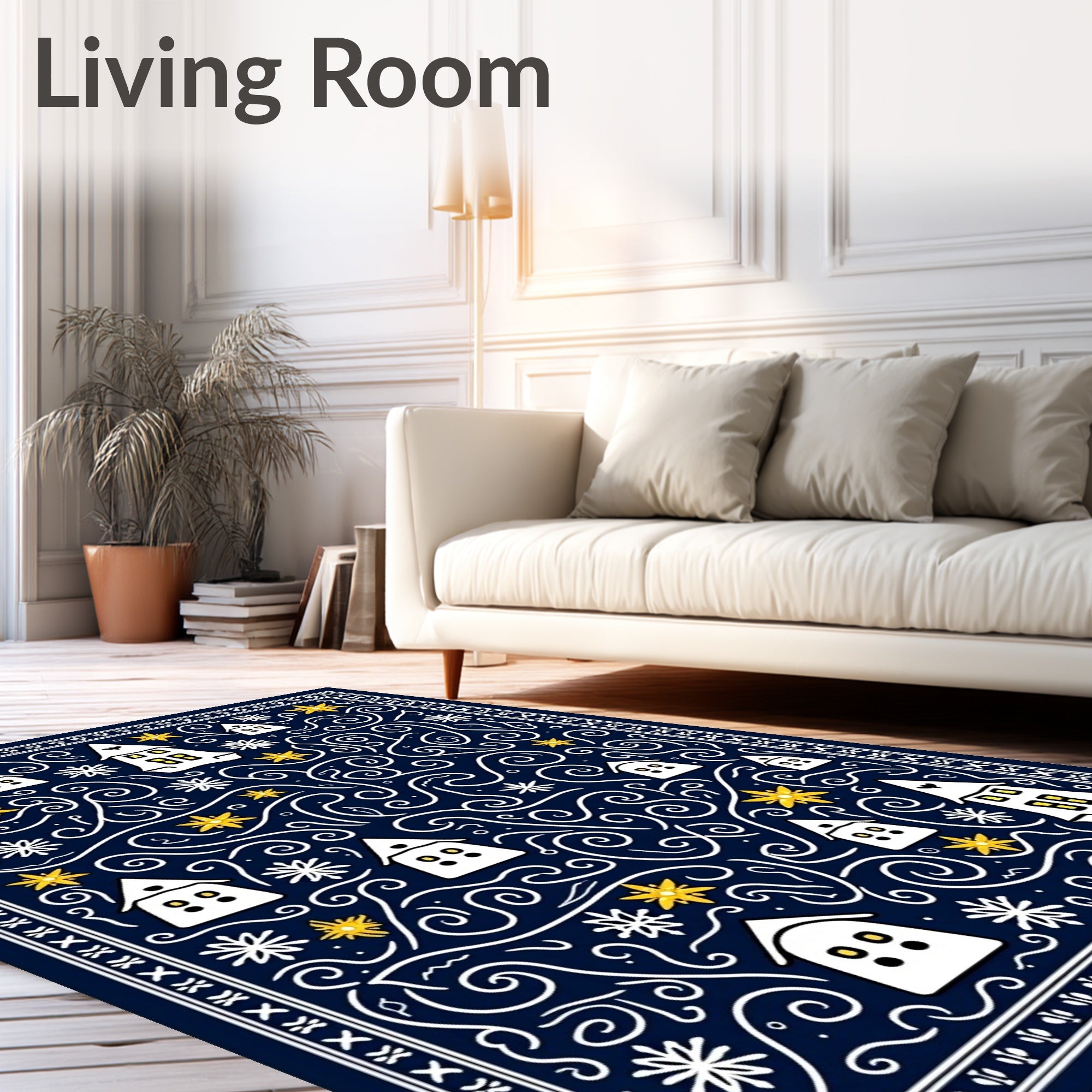 Cozy Village Winter Stars Navy Rug