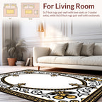 Ornate Black Gold Floral Border Rug