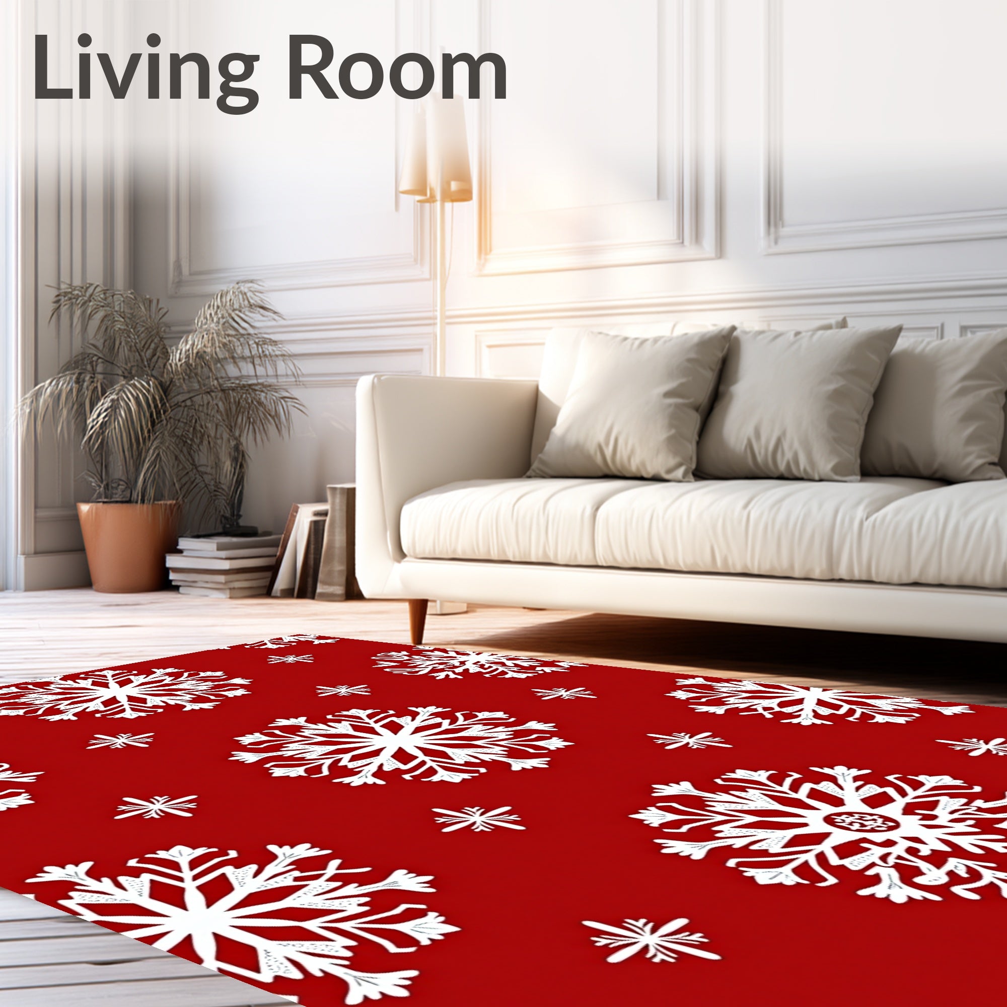 Winter Snowflake Pattern on Red Rug