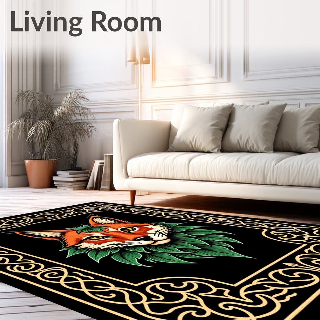 Whimsical Fox With Floral Border Design Rug