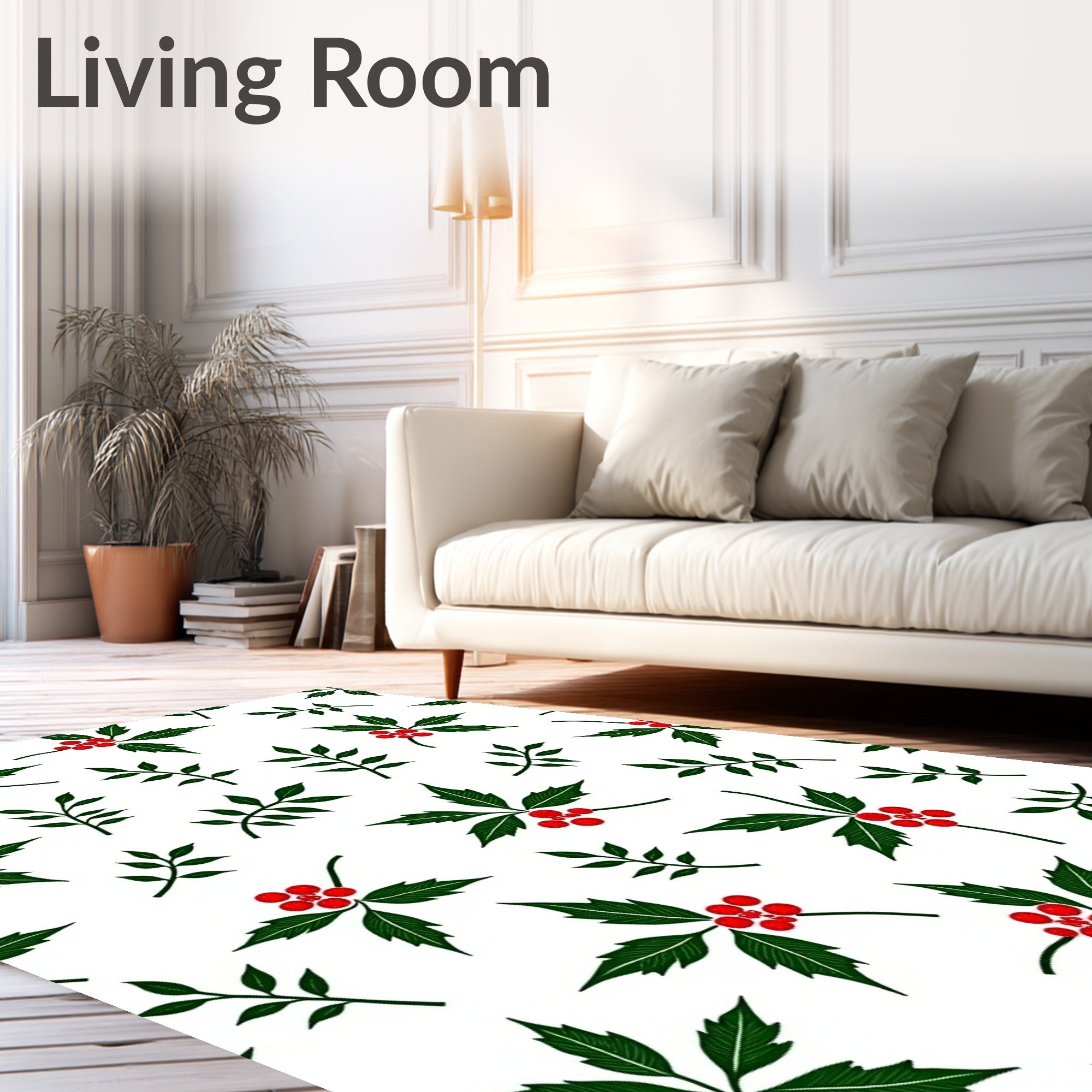Green Leaf 2 Red Berry Pattern Rug