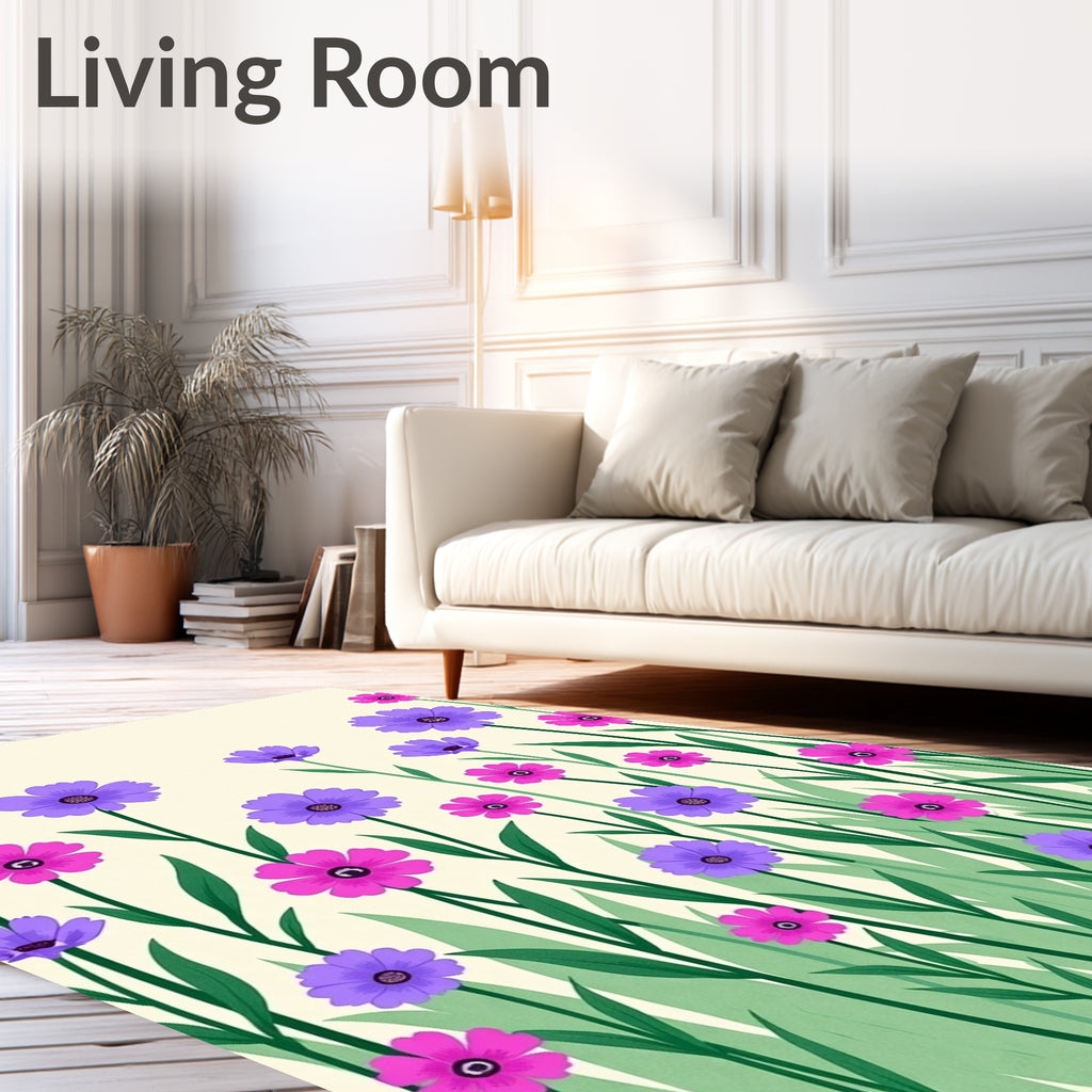 Purple Pink Floral Field Design Rug
