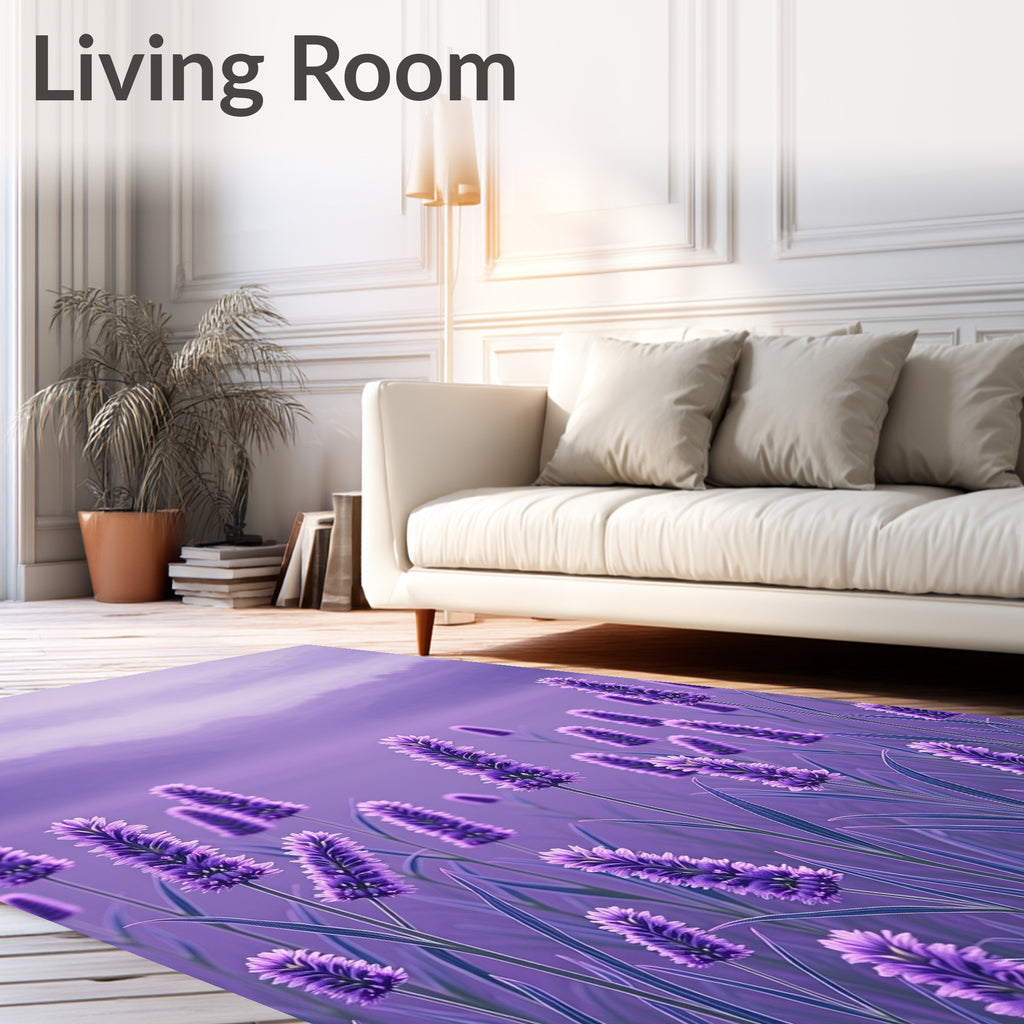 Purple Lavender Field Floral Design Rug