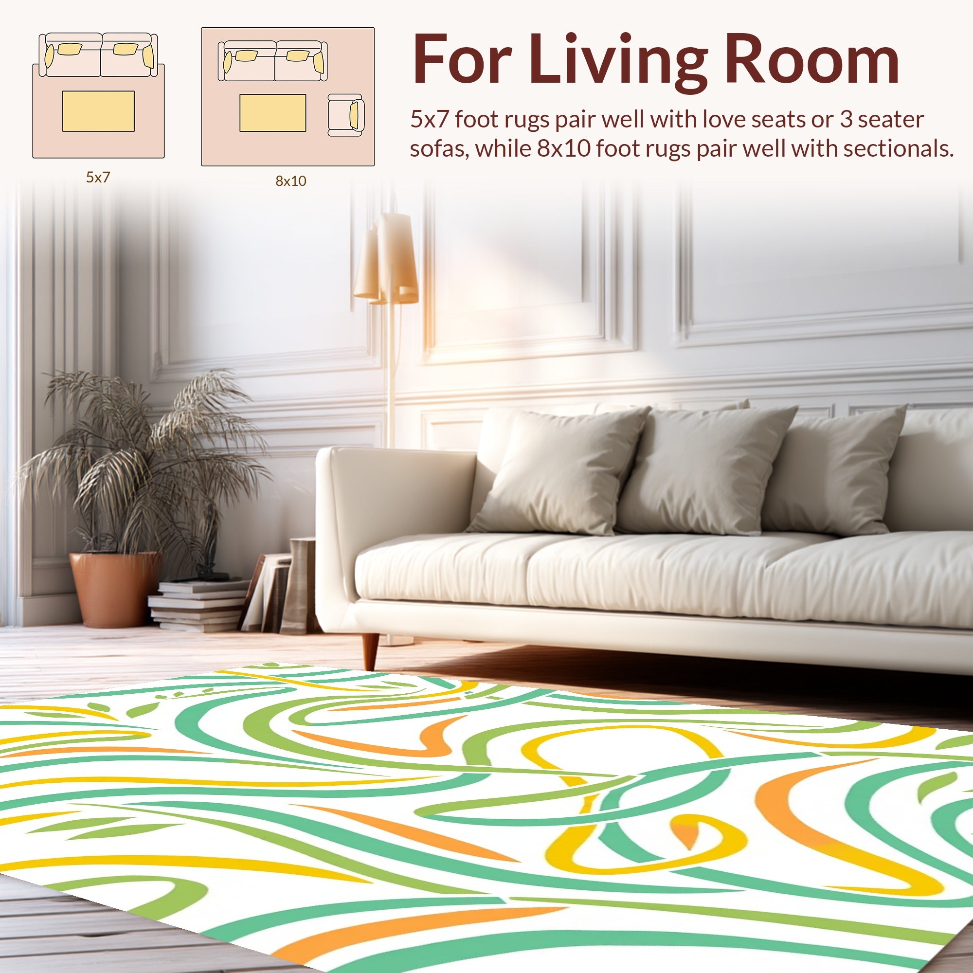 Nature Inspired Swirling Lines Pattern Rug