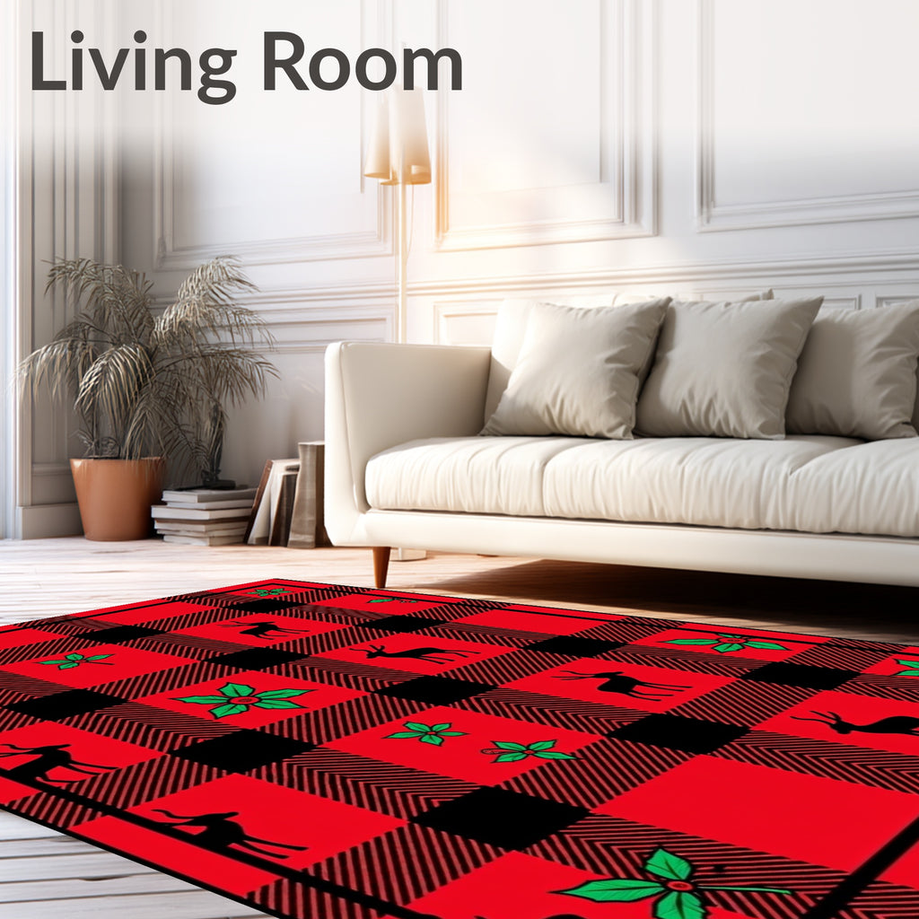 Red Black Buffalo Deer Pattern Rug