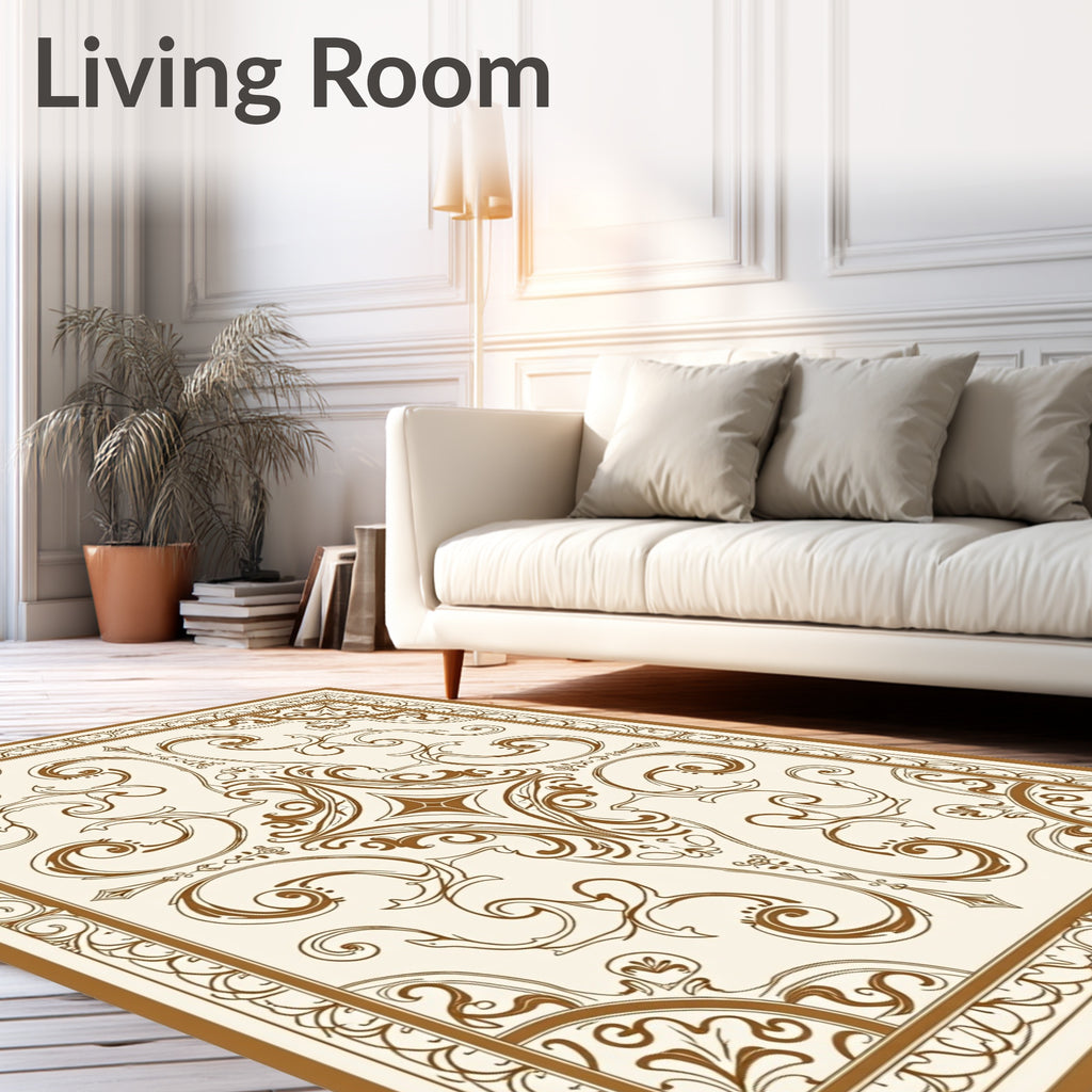 Elegant Brown Swirl Damask Design Rug
