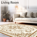 Elegant Brown Swirl Damask Design Rug