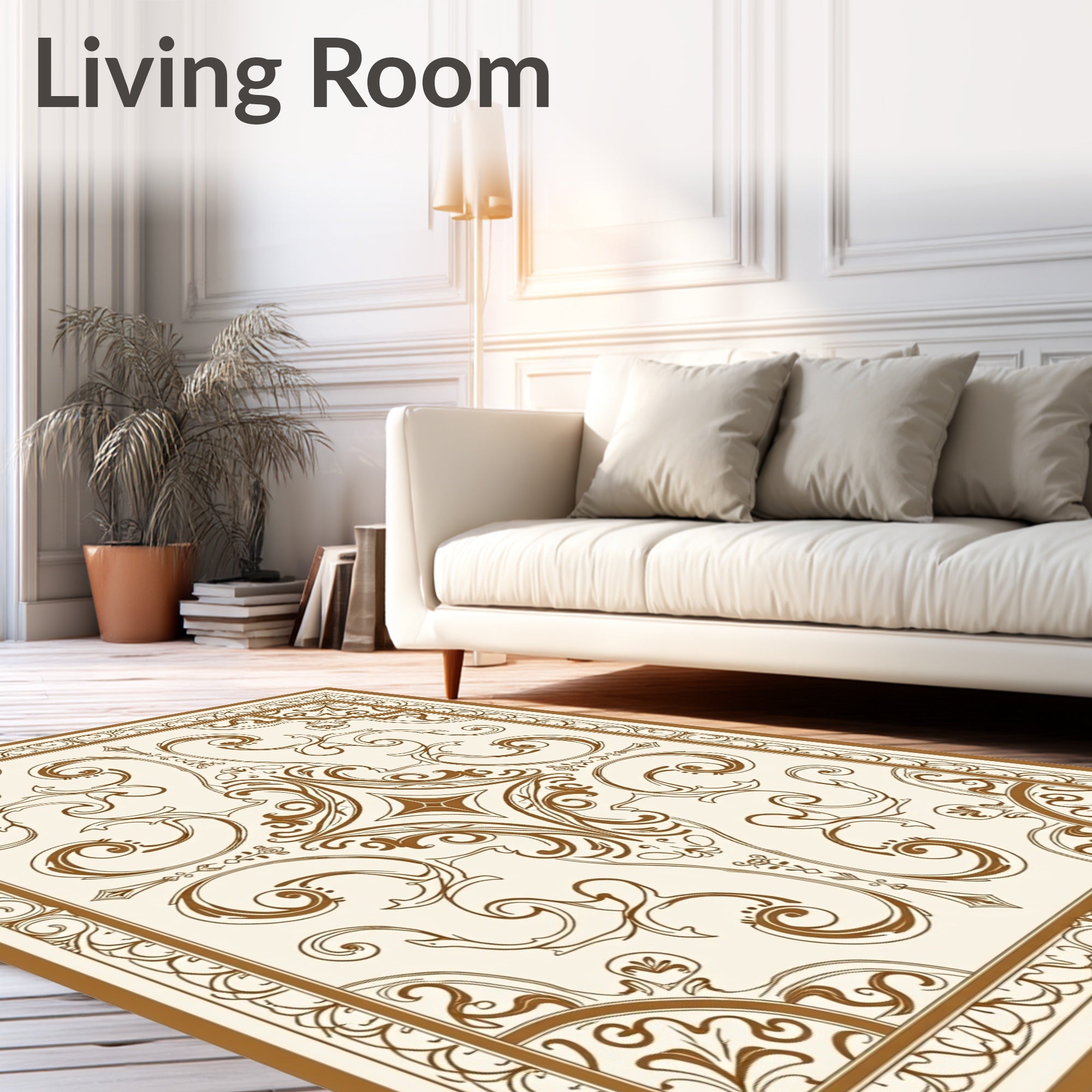 Elegant Brown Swirl Damask Design Rug