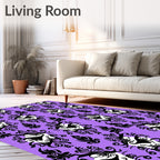 Ornate Black White Scroll Pattern Rug