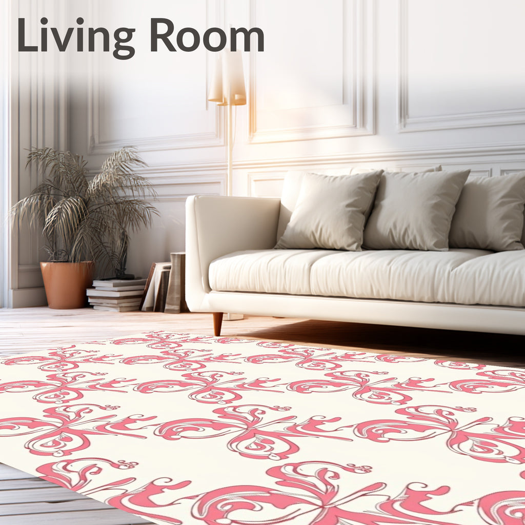 Delicate Pink Floral Swirl Pattern Rug
