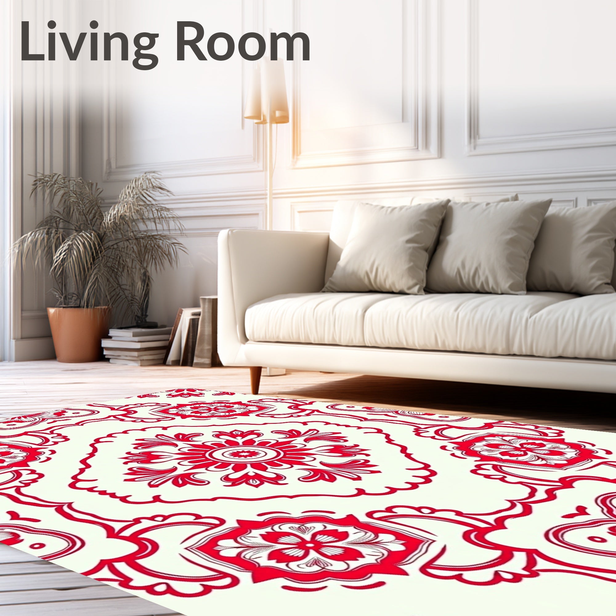 Intricate Red Floral Medallion Design Rug