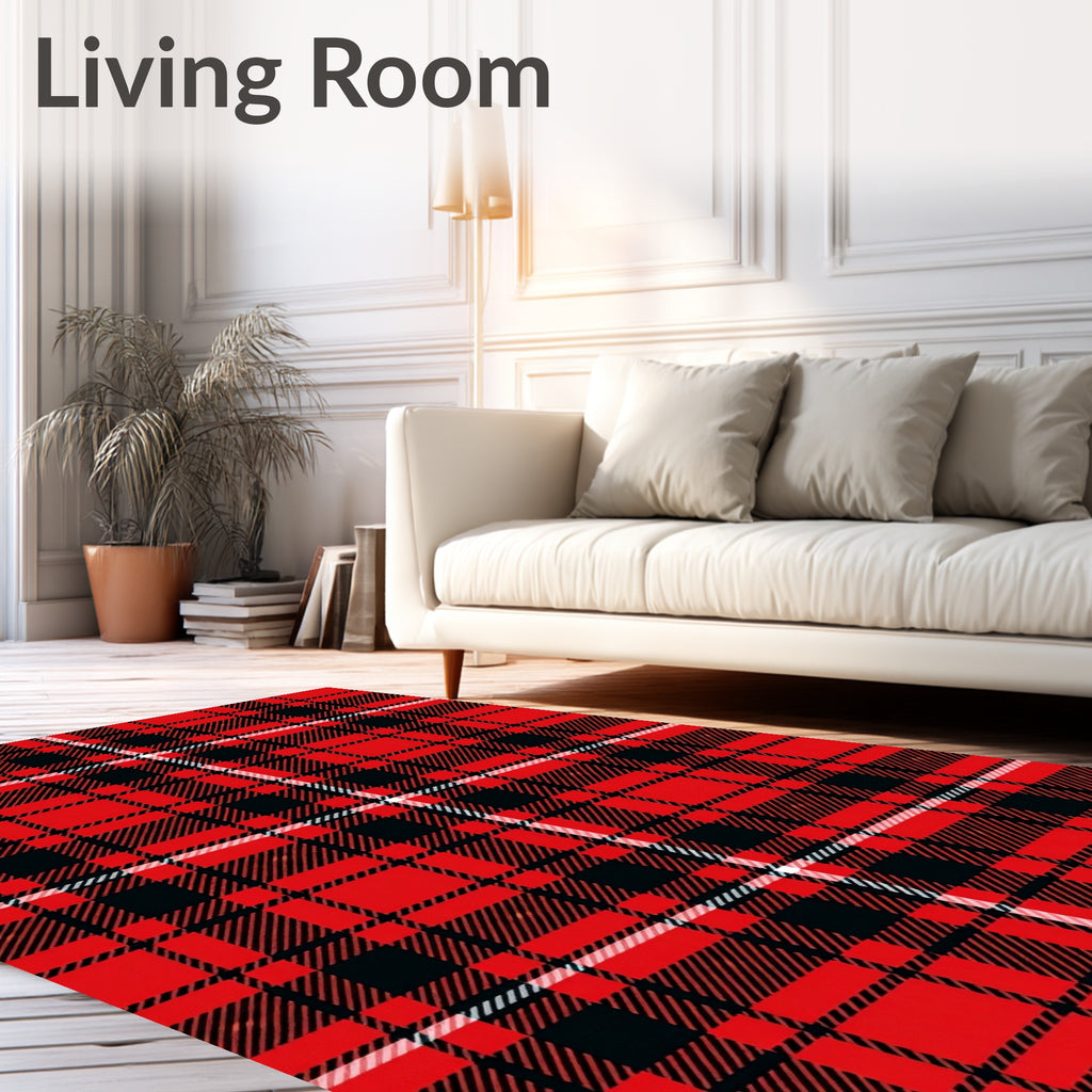 Classic Red Black Plaid Pattern Rug