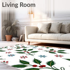 Green Holly Berries and Blue Snowflakes Rug