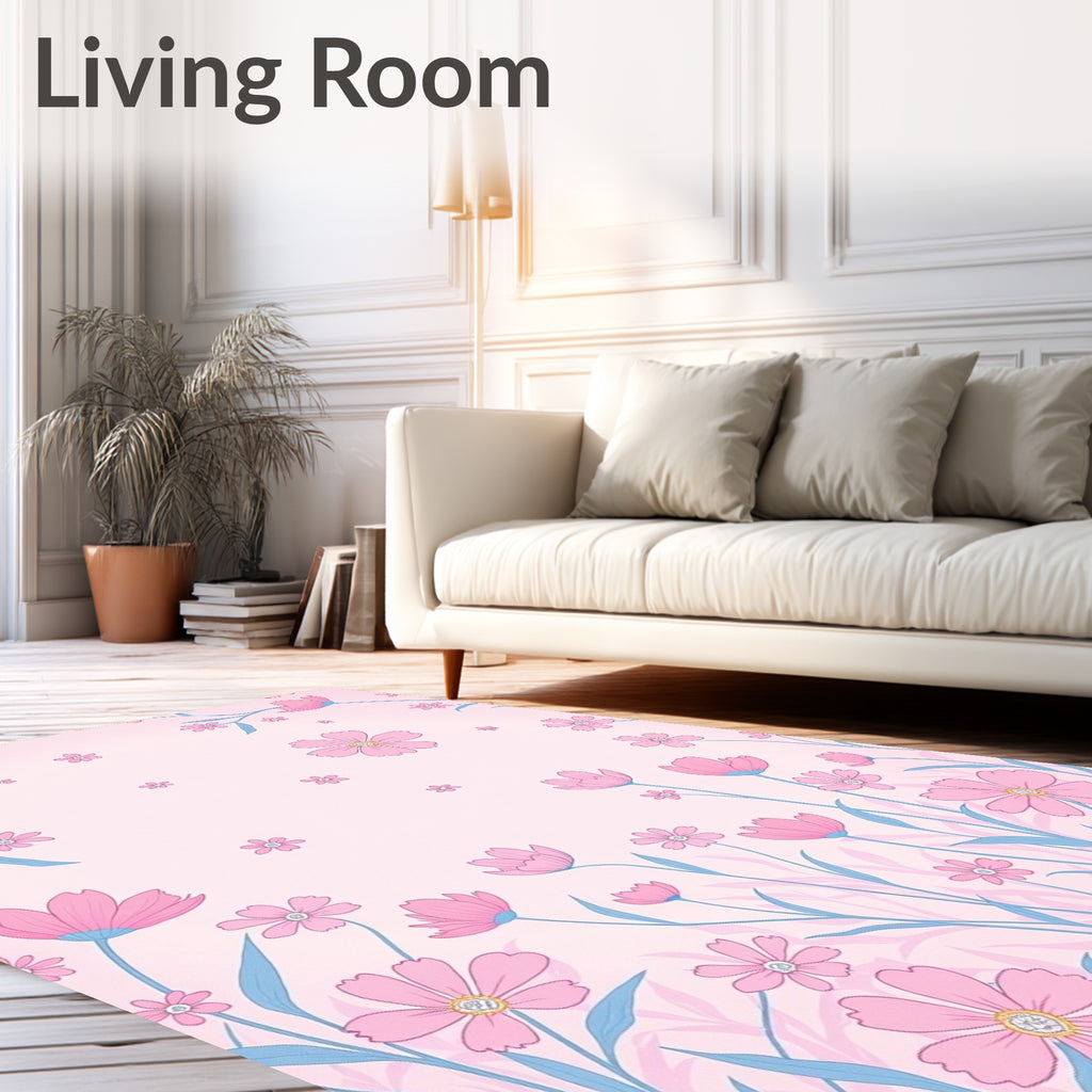 Pink Floral Garden Pattern Rug