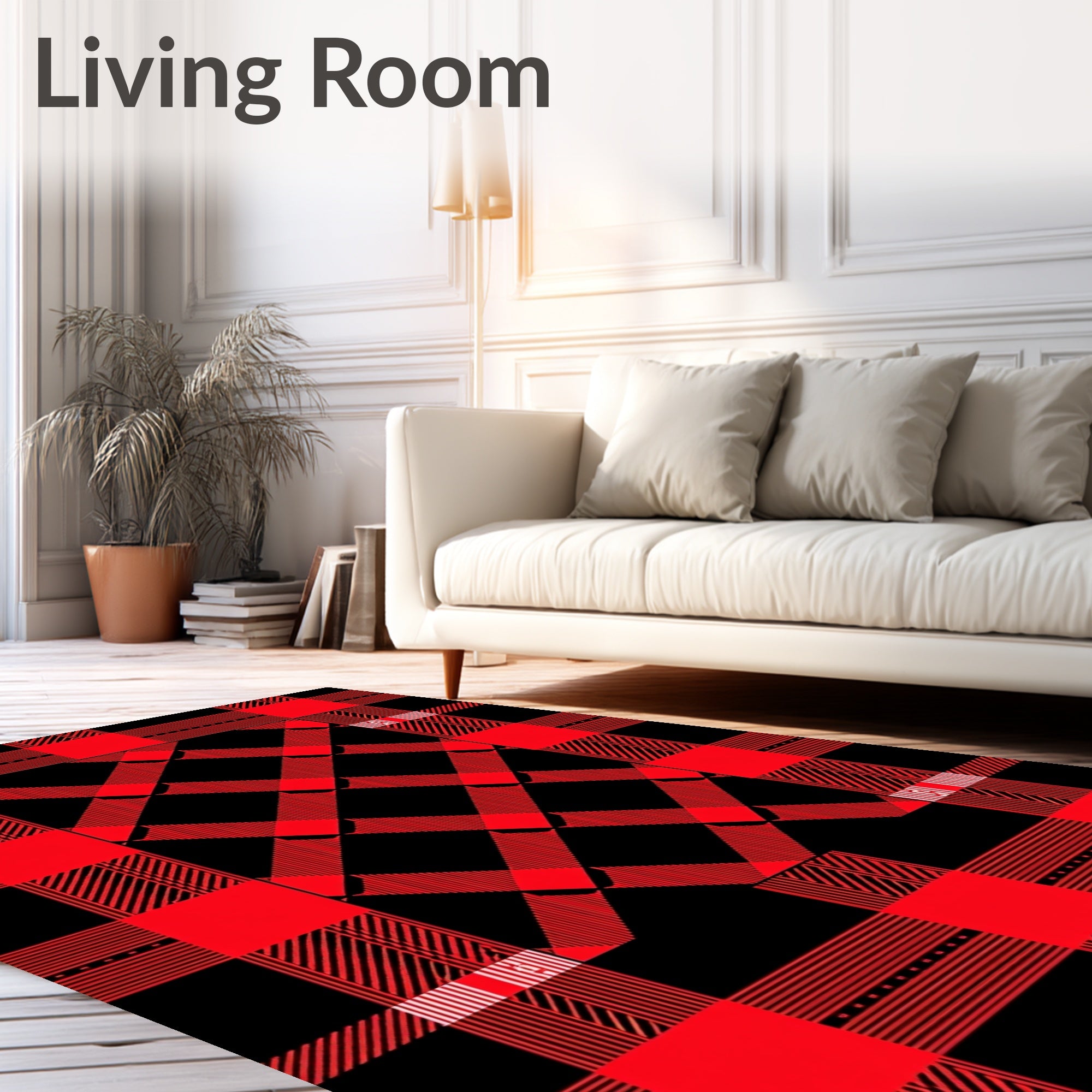 Bold Red Plaid Diamond Pattern Rug