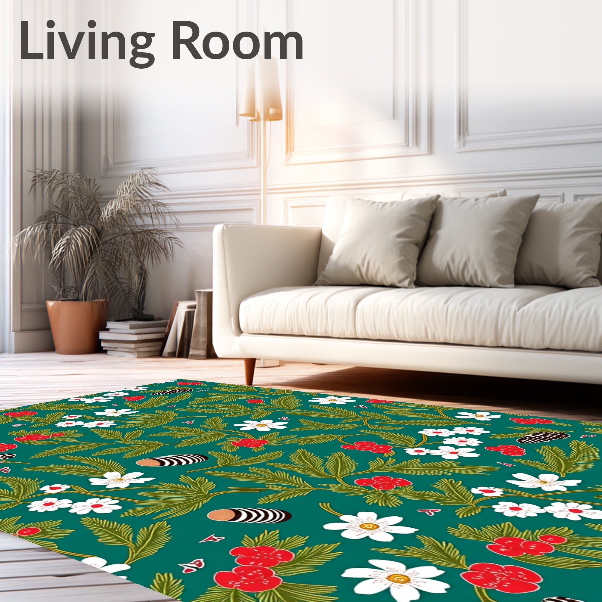 Whimsical Floral Berry Leaf Pattern Rug