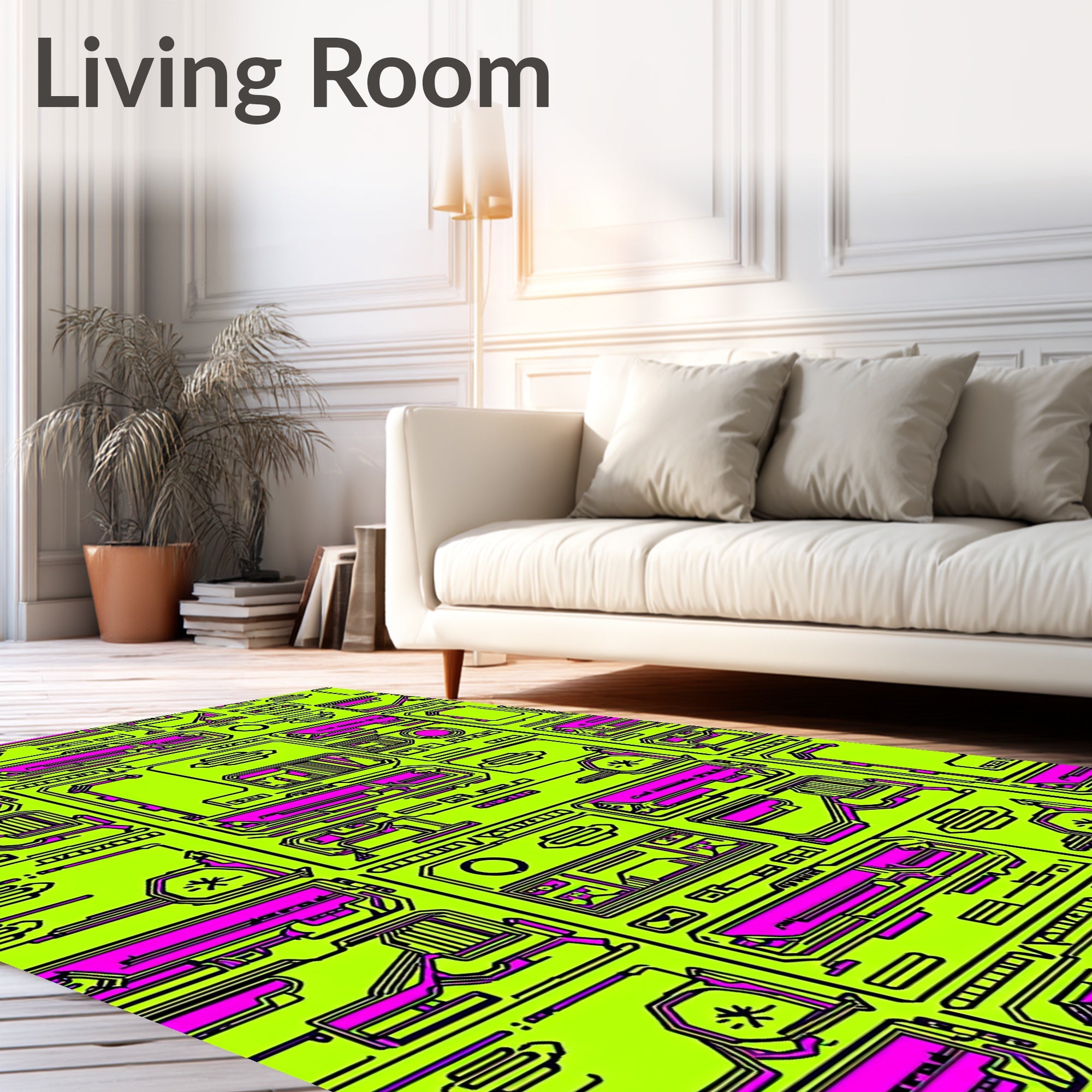 Neon Pink Geometric Futuristic Design Rug