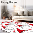 Christmas Gnome Red Hat Whimsical Snowflakes Rug