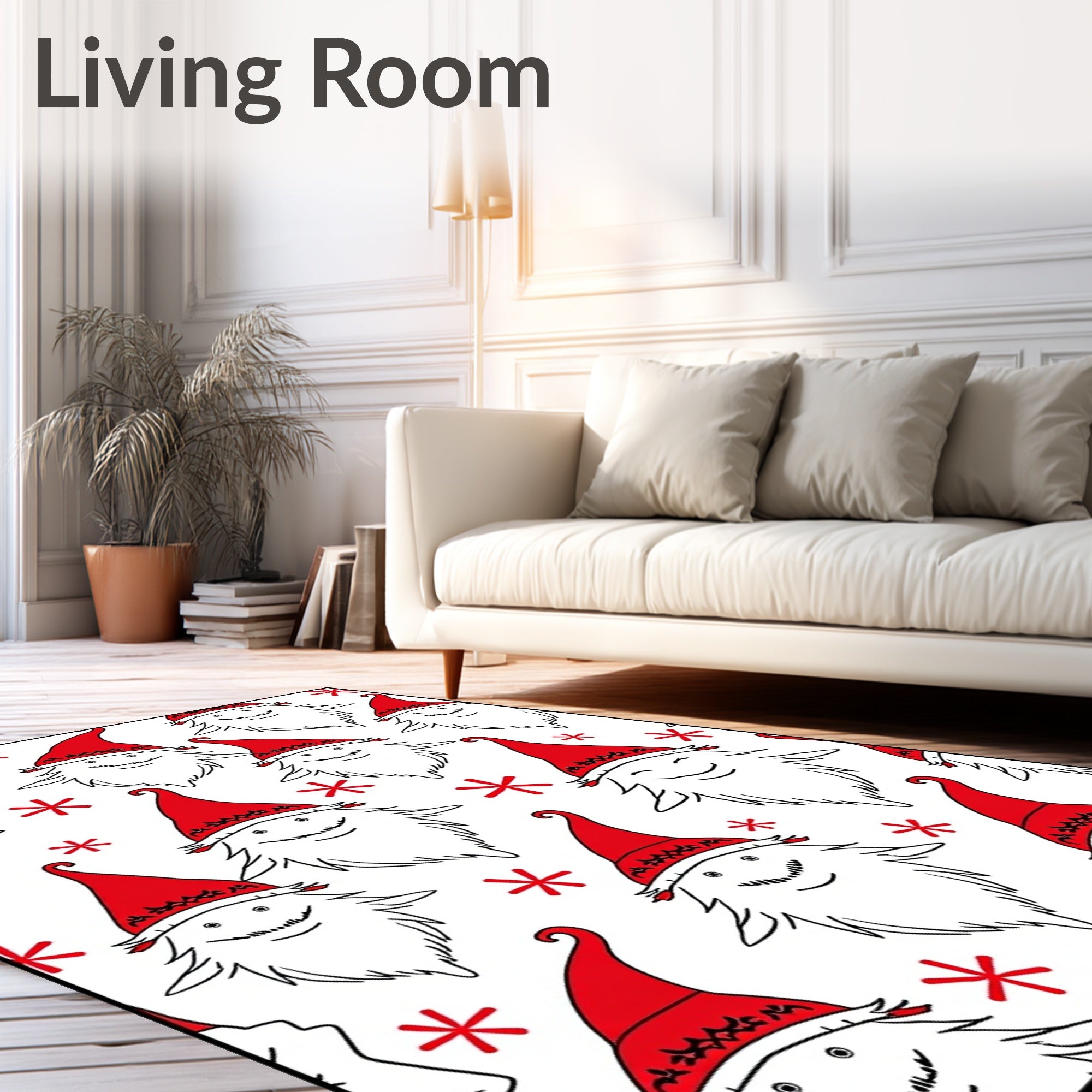 Christmas Gnome Red Hat Whimsical Snowflakes Rug