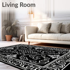 Black White Intricate Floral Scroll Rug