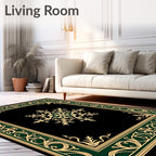 Golden Leaf Scroll Border Design Rug