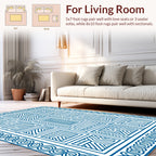 Blue White Geometric Line Art Rug