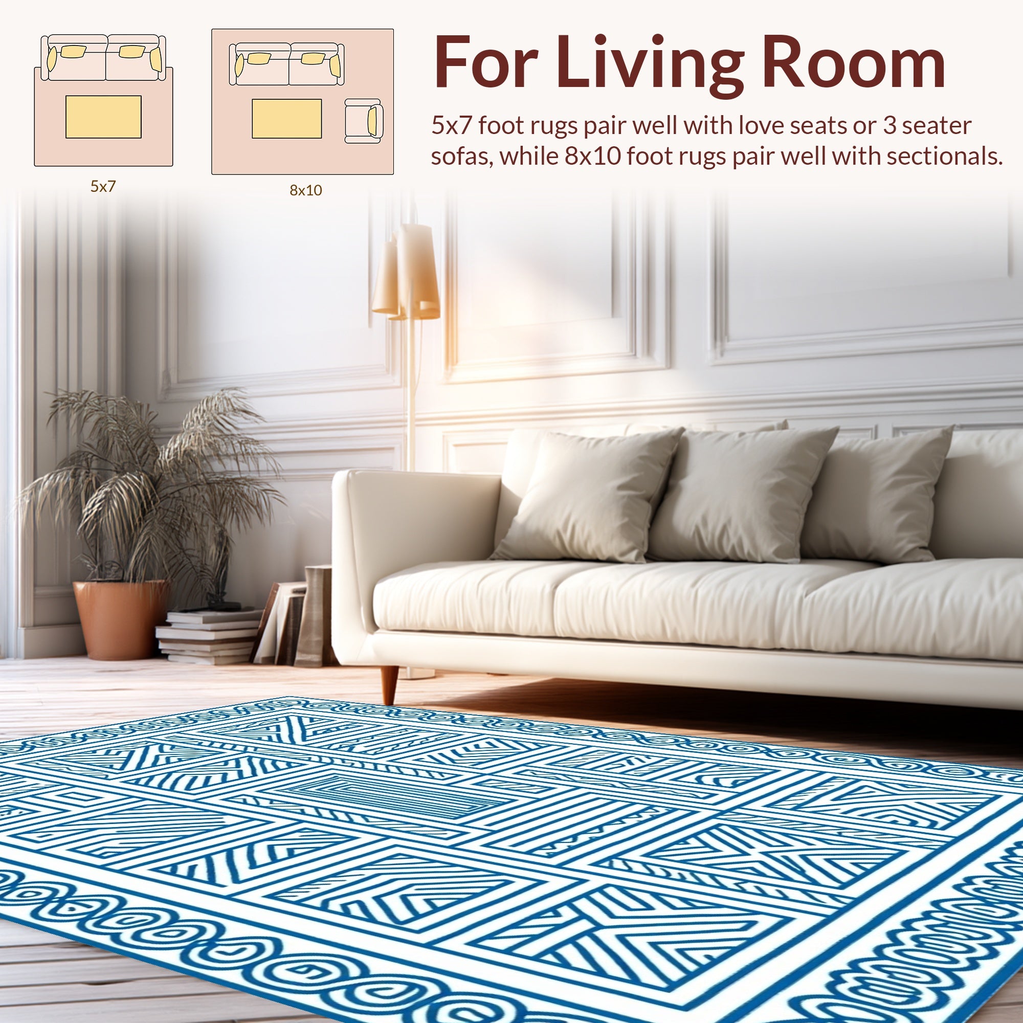 Blue White Geometric Line Art Rug