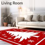 Festive Red Christmas Tree Snowflakes Rug