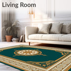 Ornate Teal Gold Mandala Medallion Rug