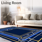 Navy Blue Geometric Lines Rug