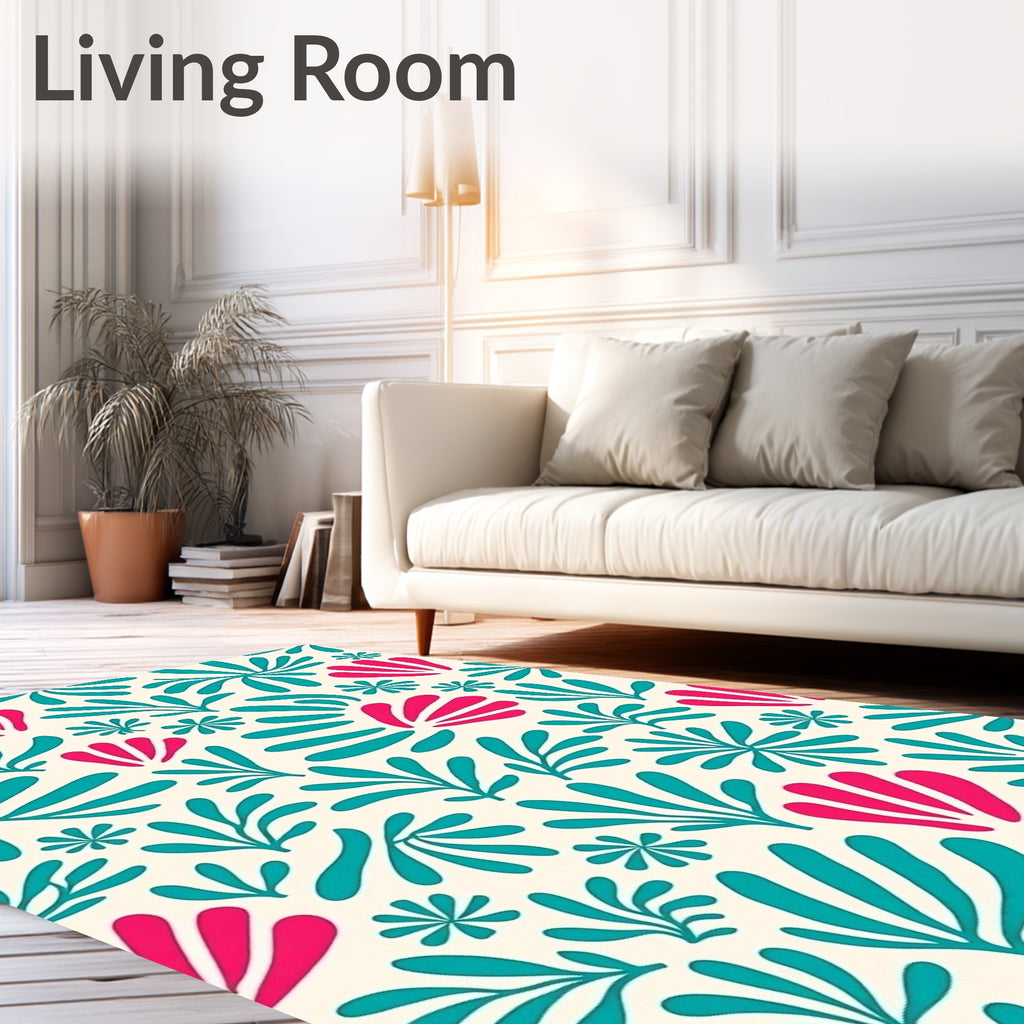 Bold Tropical Leaf Bloom Pattern Rug