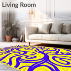 Vibrant Blue Swirls and Yellow Triangles Rug