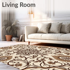 Elegant Brown Floral Medallion Pattern Rug