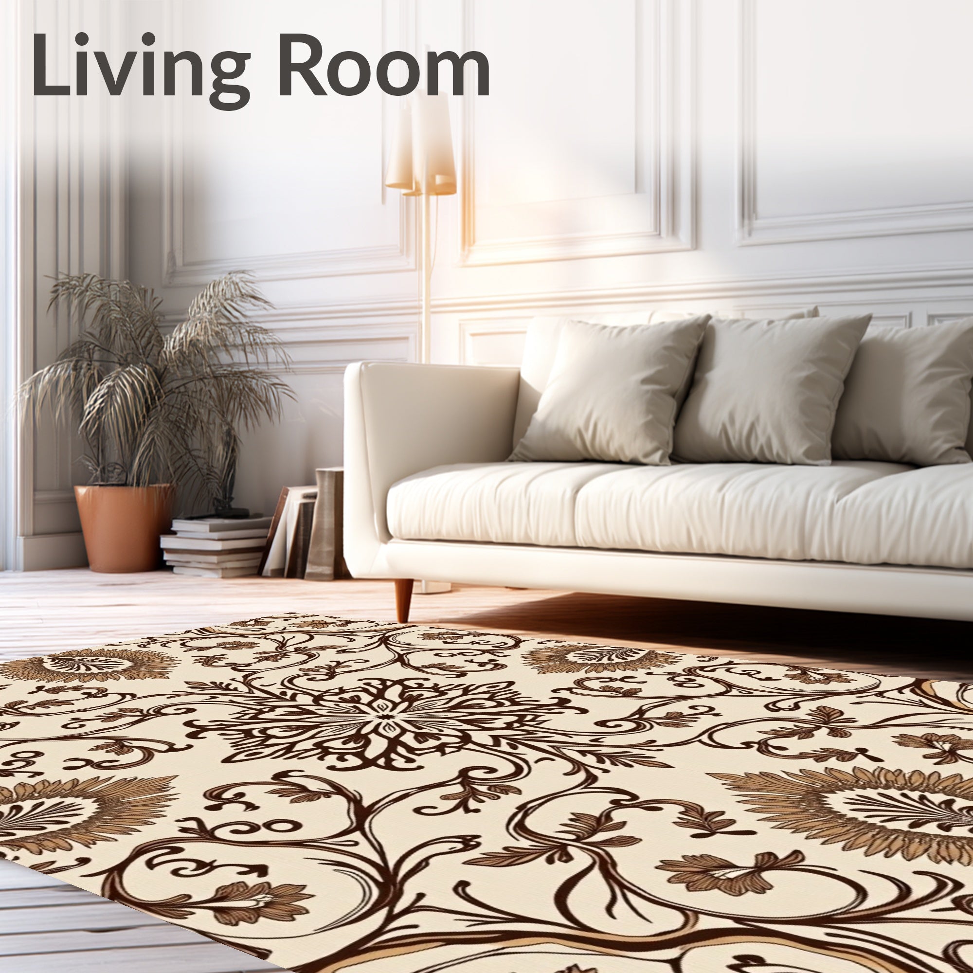Elegant Brown Floral Medallion Pattern Rug