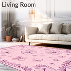 Floral Butterfly Patterned Pink Rug