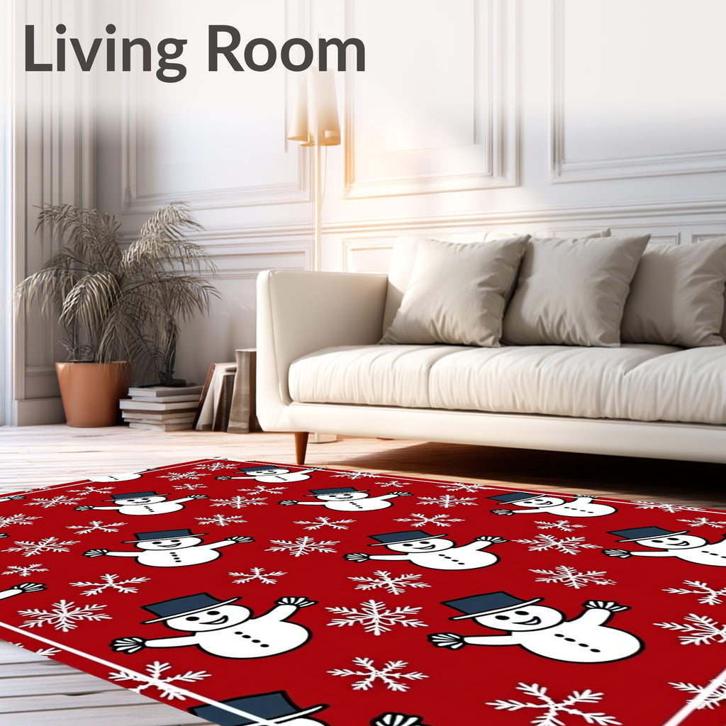 Festive Snowman And Snowflake Pattern Rug