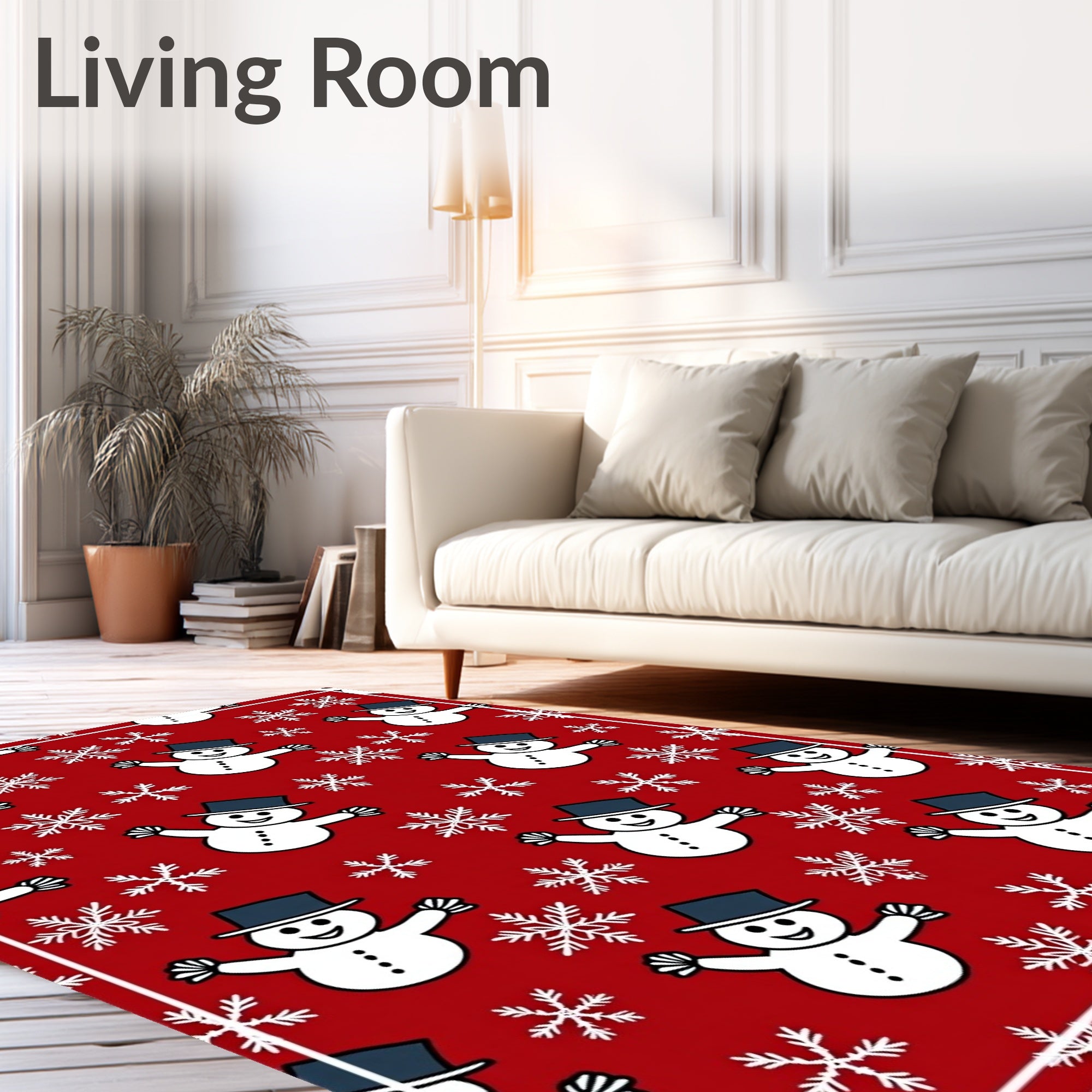 Festive Snowman And Snowflake Pattern Rug
