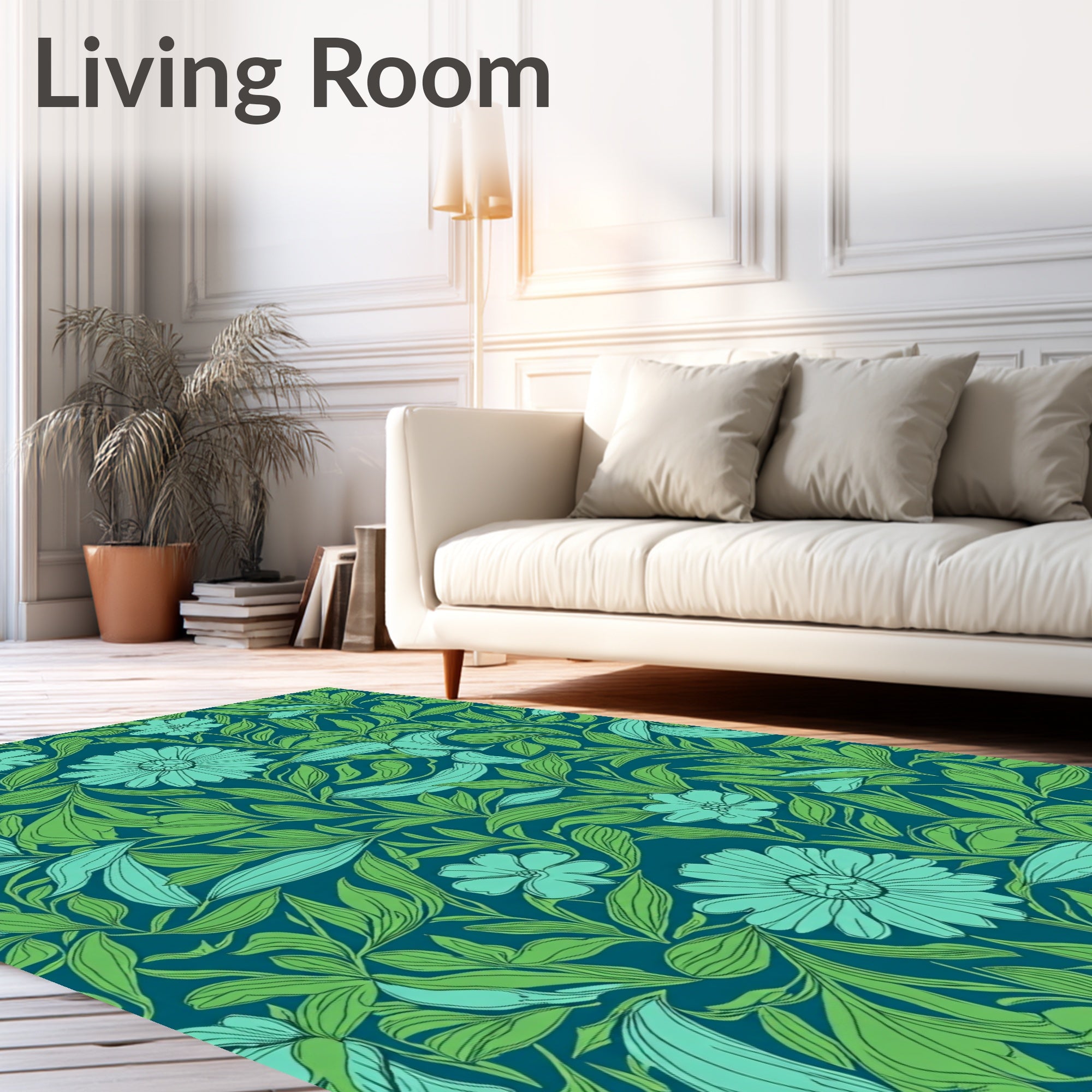 Teal Floral Vine Pattern Rug