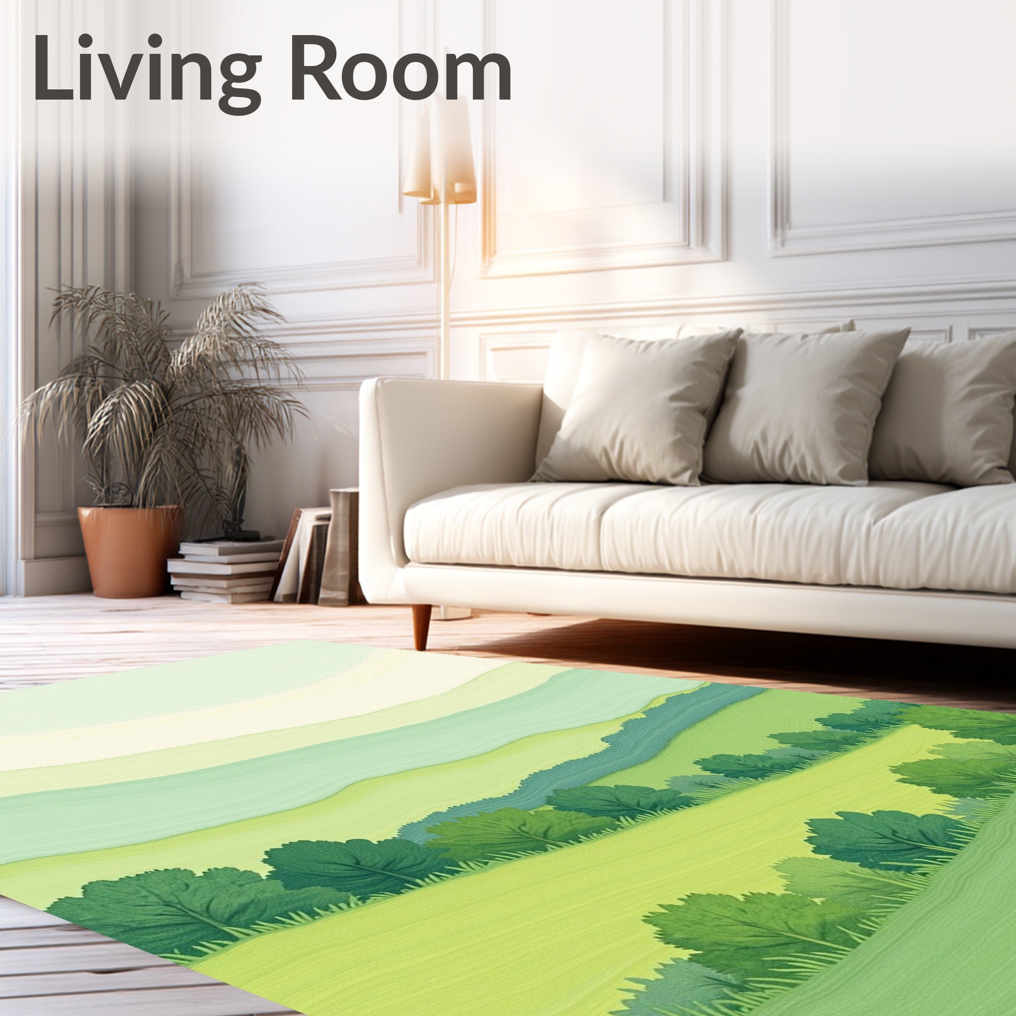Verdant Rolling Hills Landscape Design Rug