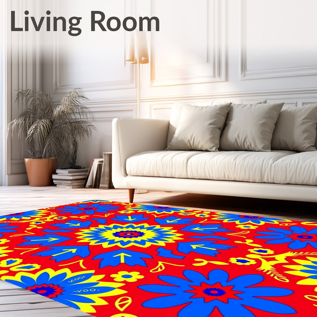 Bright Floral And Leaf Motif Rug