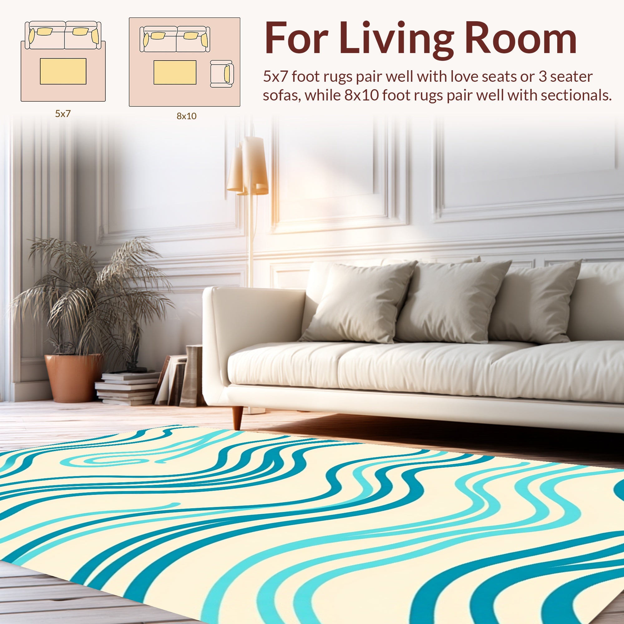Watery Blue Wavy Lines Design Rug