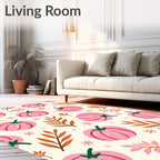 Pink Pumpkin Fall Foliage Pattern Rug