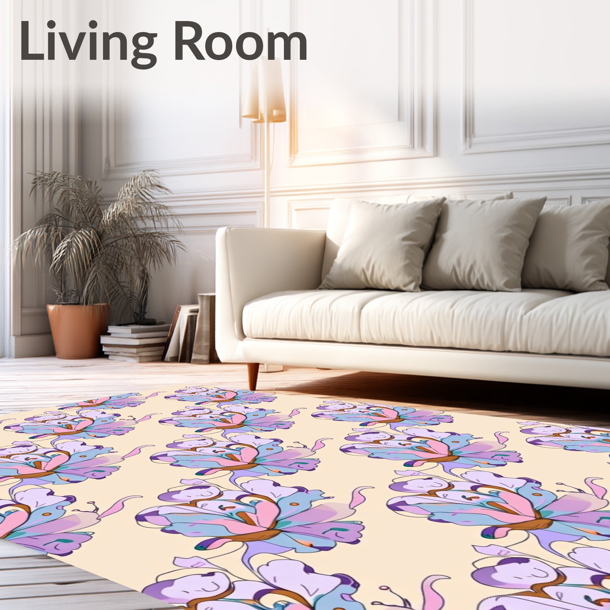 Pastel Swirl Floral Pattern Rug