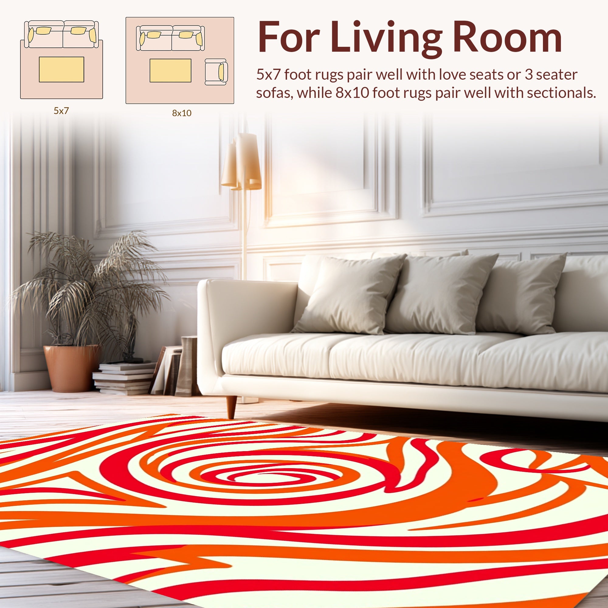 Dynamic Red Orange Swirl Pattern Rug