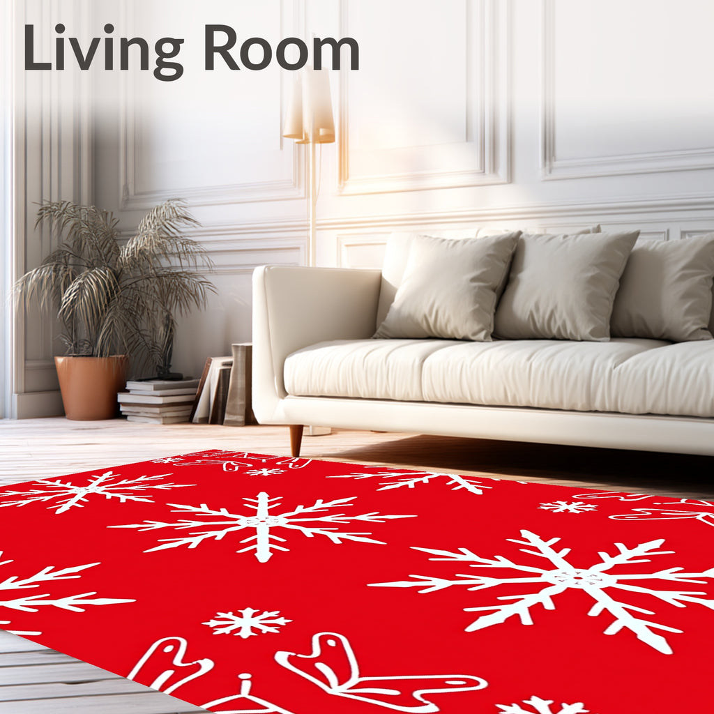Red White Snowflake Pattern Rug