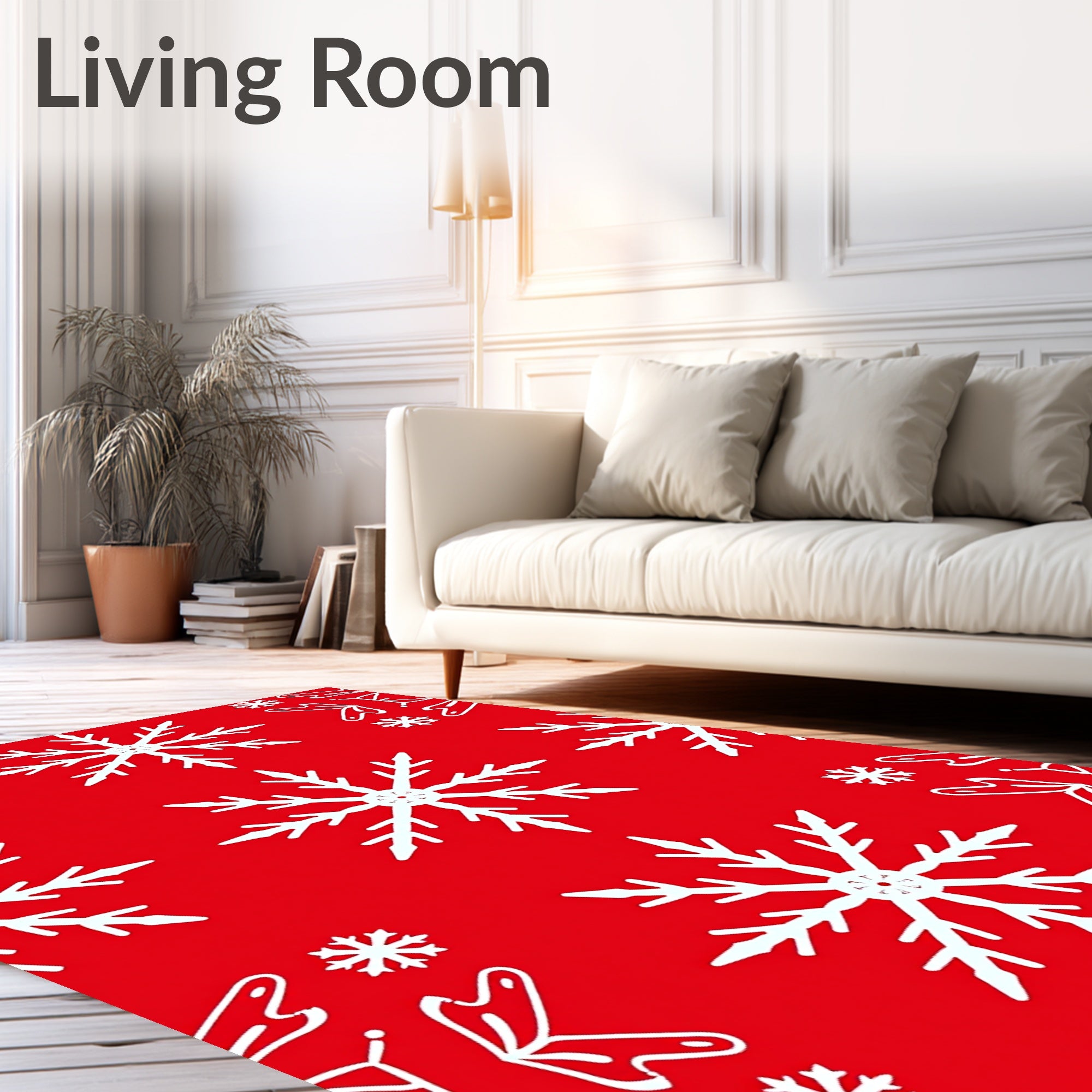 Red White Snowflake Pattern Rug