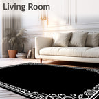 Ornate White Scroll Border Design Rug